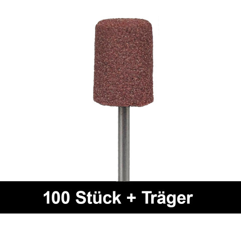 'ECO-Schleifkappen 10mm TONNE mittel, 100 Stück + Träger'