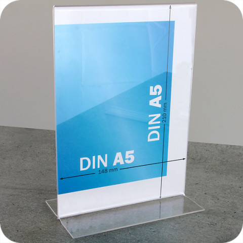 'T-Aufsteller DIN A5 Hochformat, transparent'