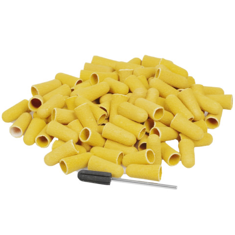'Extra long abrasive caps 8mm fine, 100 pcs + mandrel'
