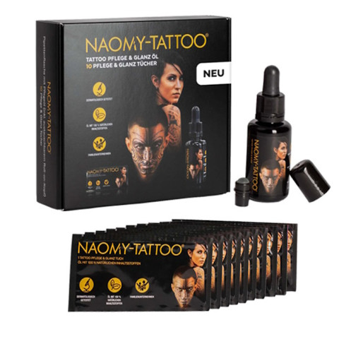 'Naomy-Tattoo Öl mit 10 Glanz- und Pflegetüchern'
