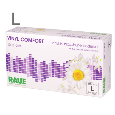 'RAUE Vinyl Comfort Gloves, size L, 100 pieces'