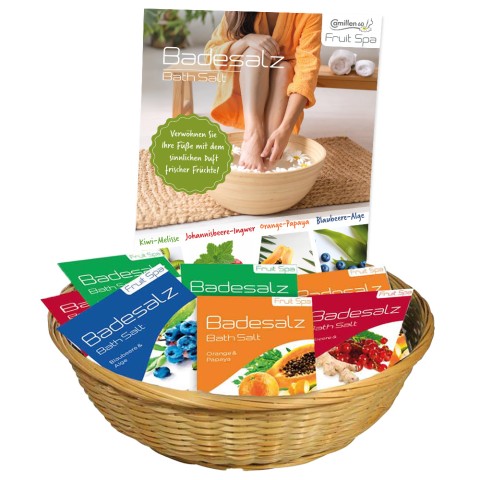 'Fruit Bath Salts in Basket 4 x 6 Sachets Fruit Bath Salts'